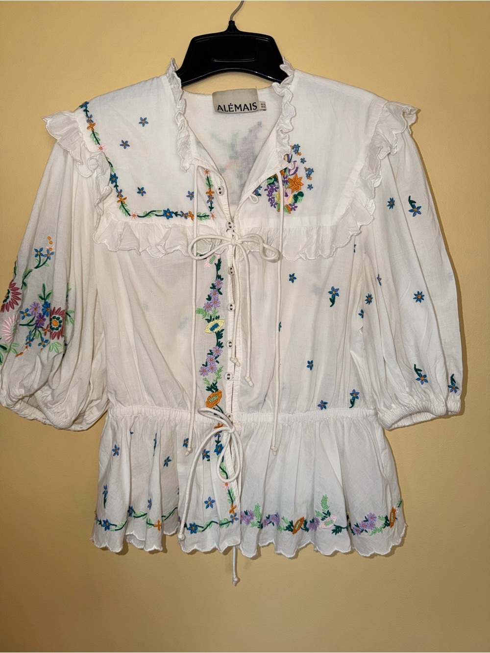 Alemais White Embroidered Peasant Blouse Willa top